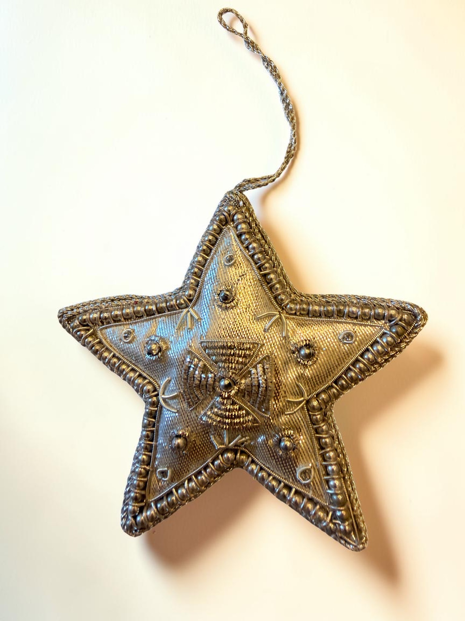 Antique Silver Beaded Star Ornament
