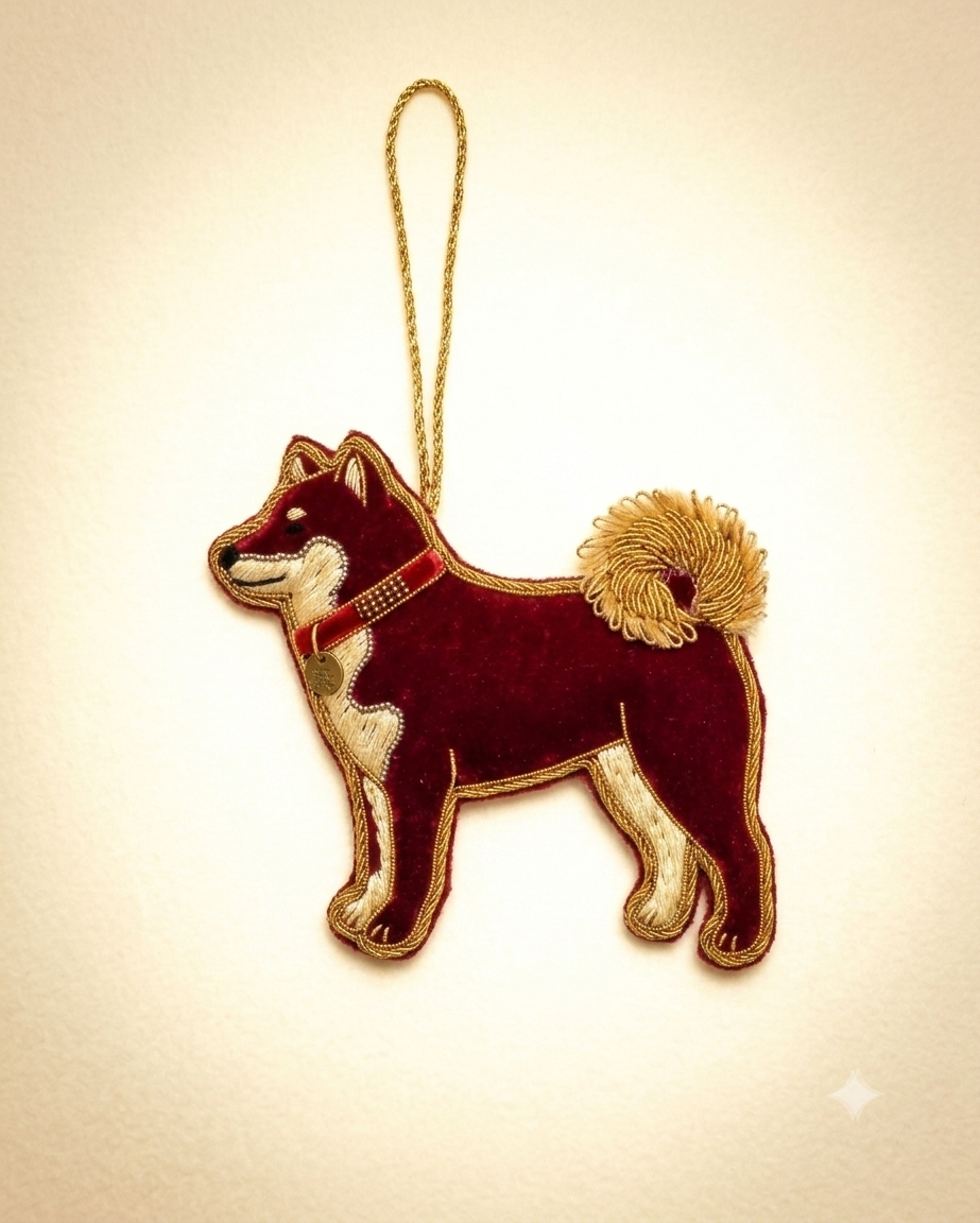 Burgundy Velvet Shiba Inu Ornament