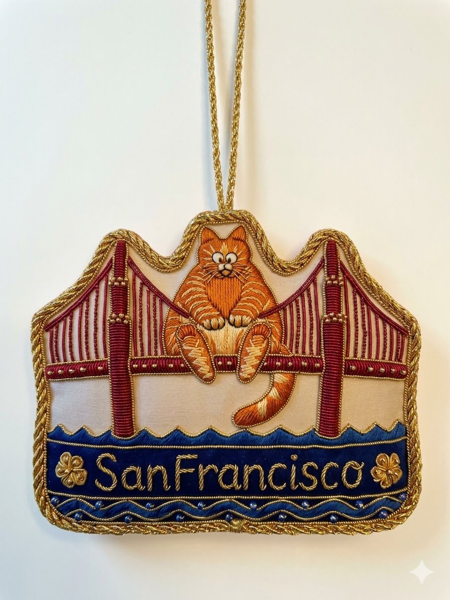San Francisco Golden Gate Cat Ornament — Orange