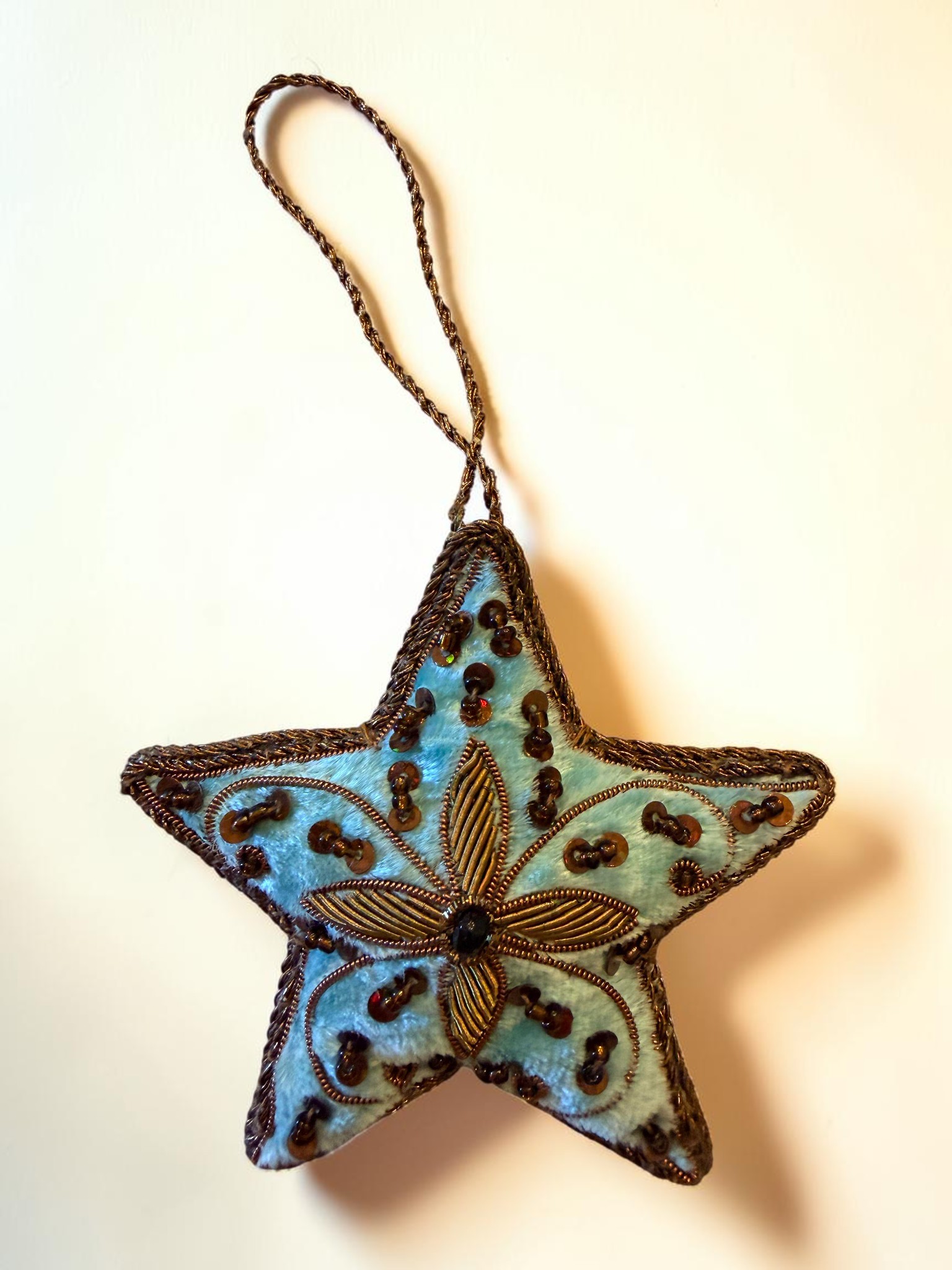 Aqua Velvet Floret Star Ornament