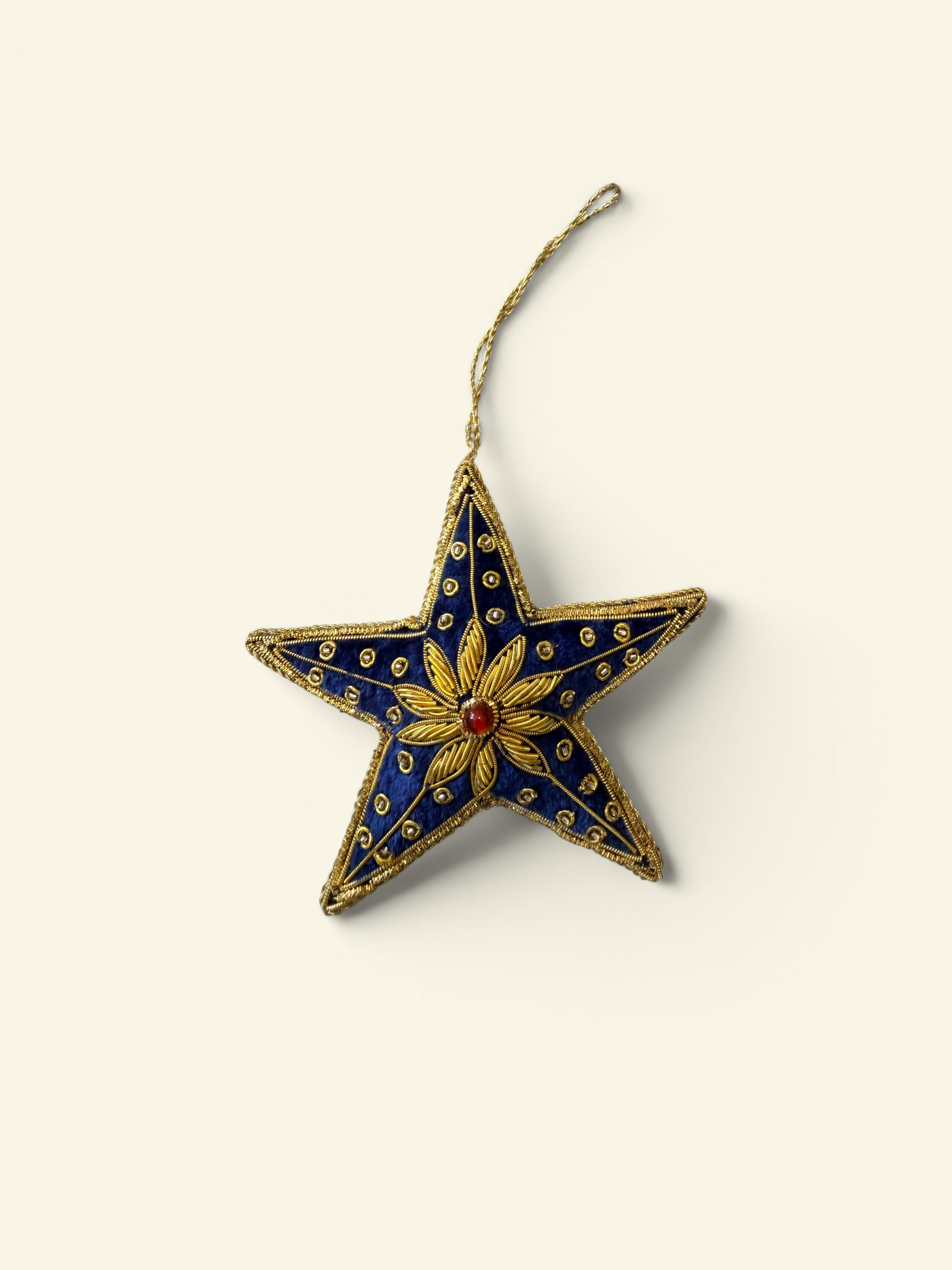 Sapphire Daisy Velvet Star Ornament