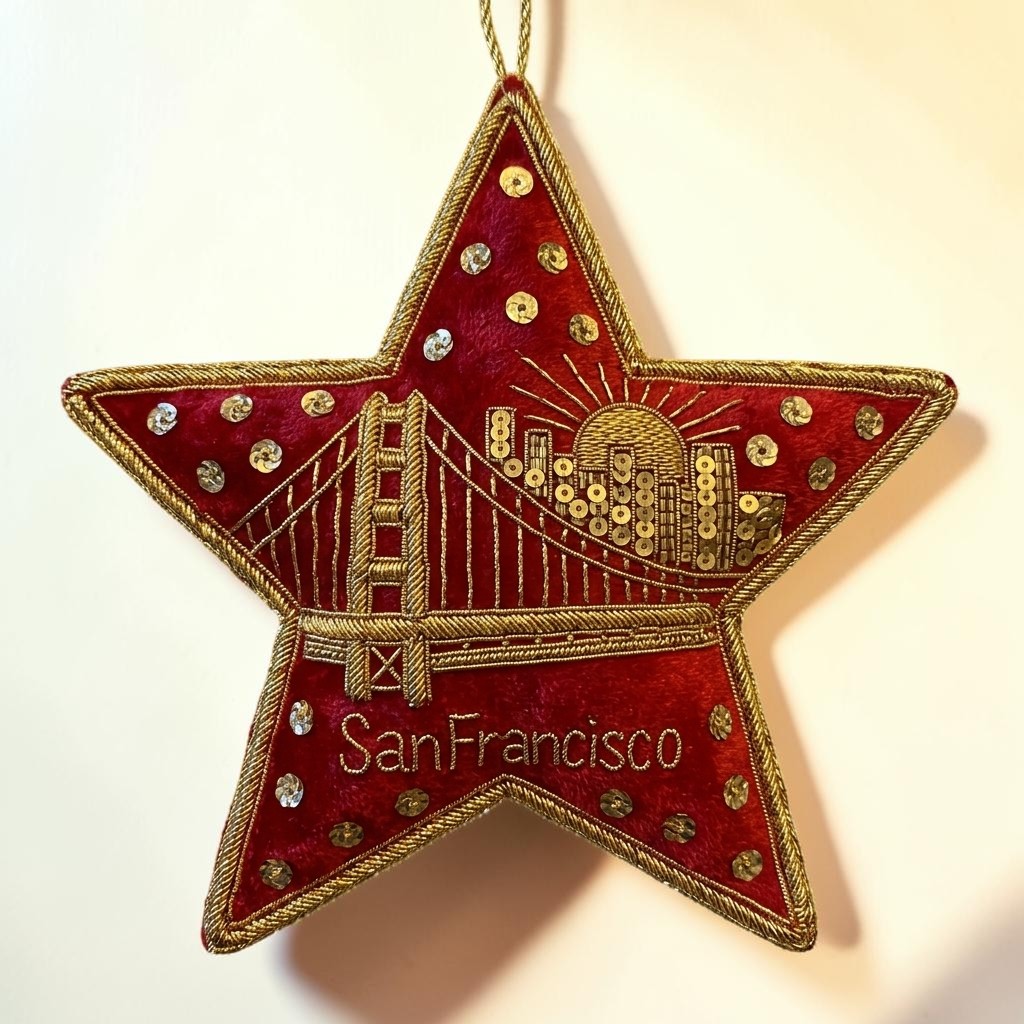 San Francisco Golden Gate Star Ornament — Ruby Red