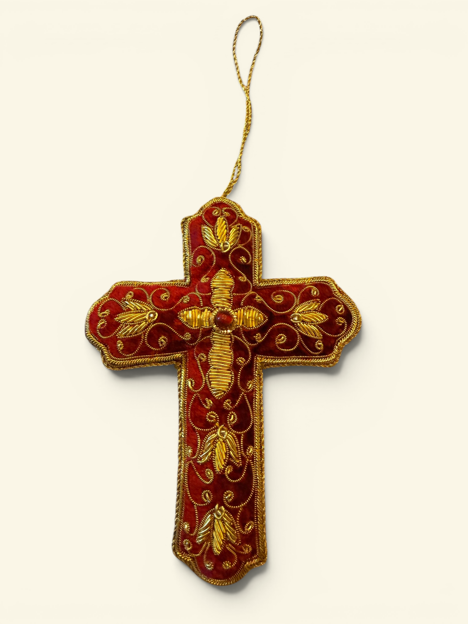 Scarlet Scrollwork Latin Cross Ornament