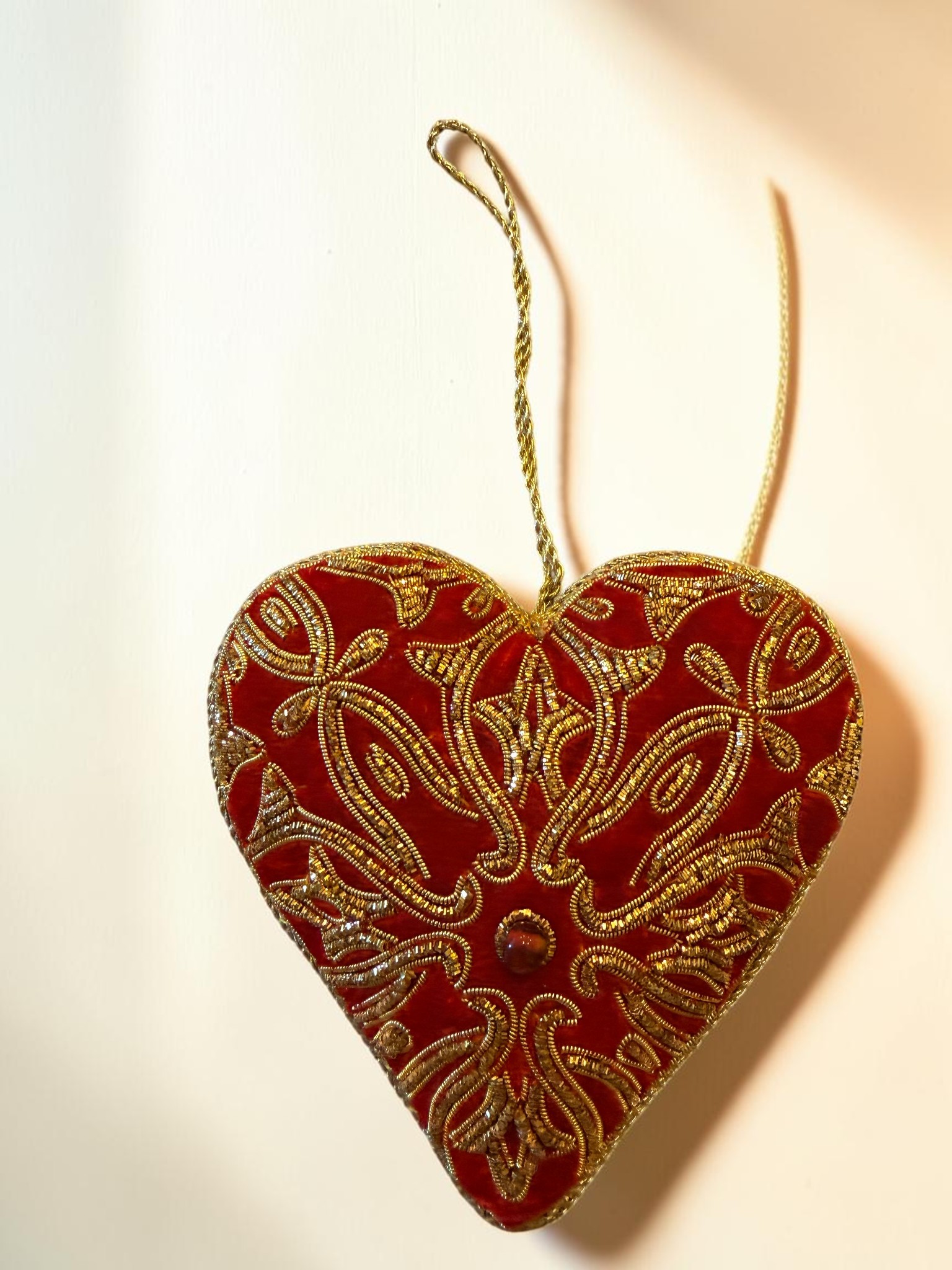 Crimson Scrollwork Heart Ornament