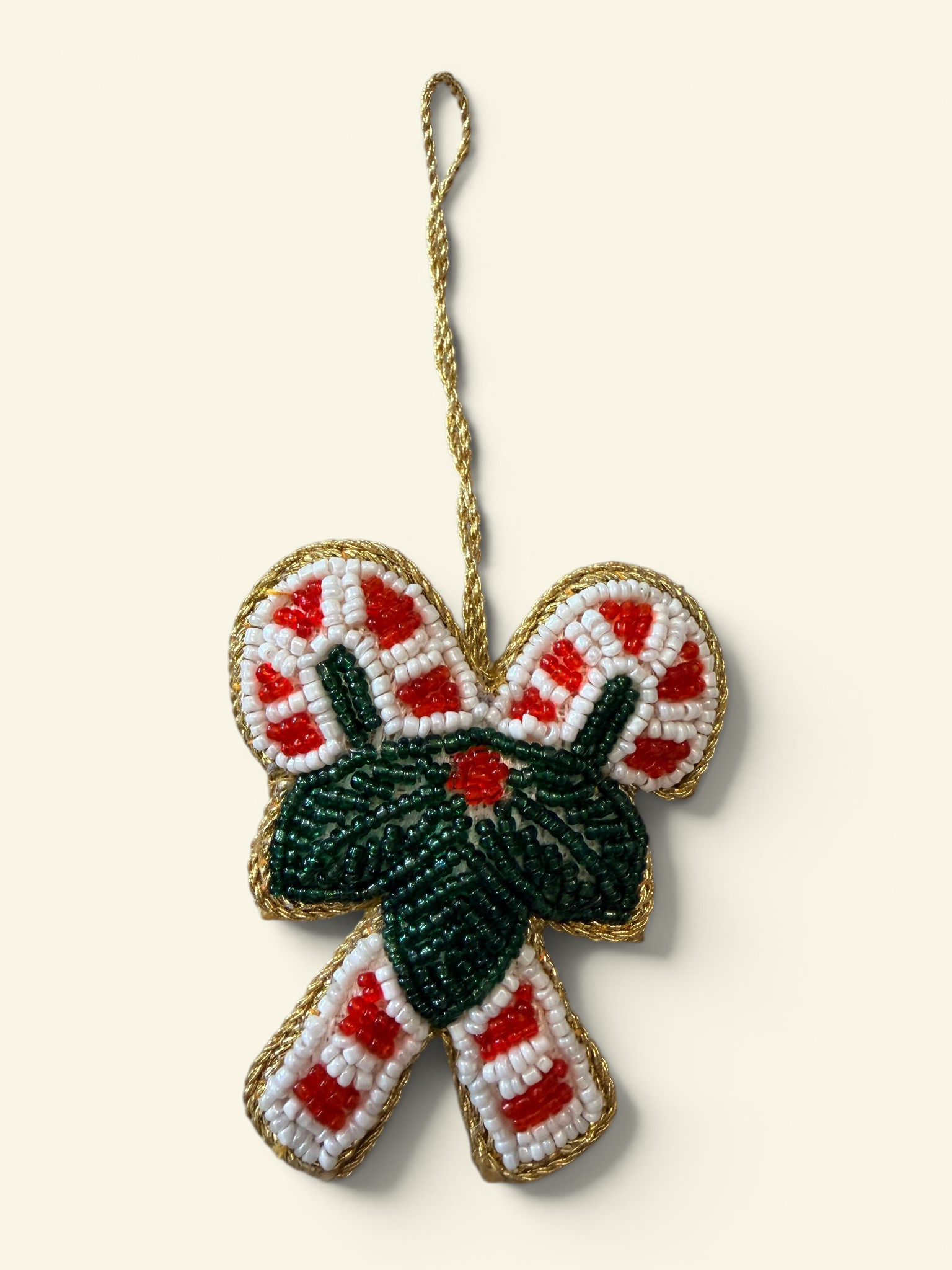 Beaded Candy Cane Duo Ornament