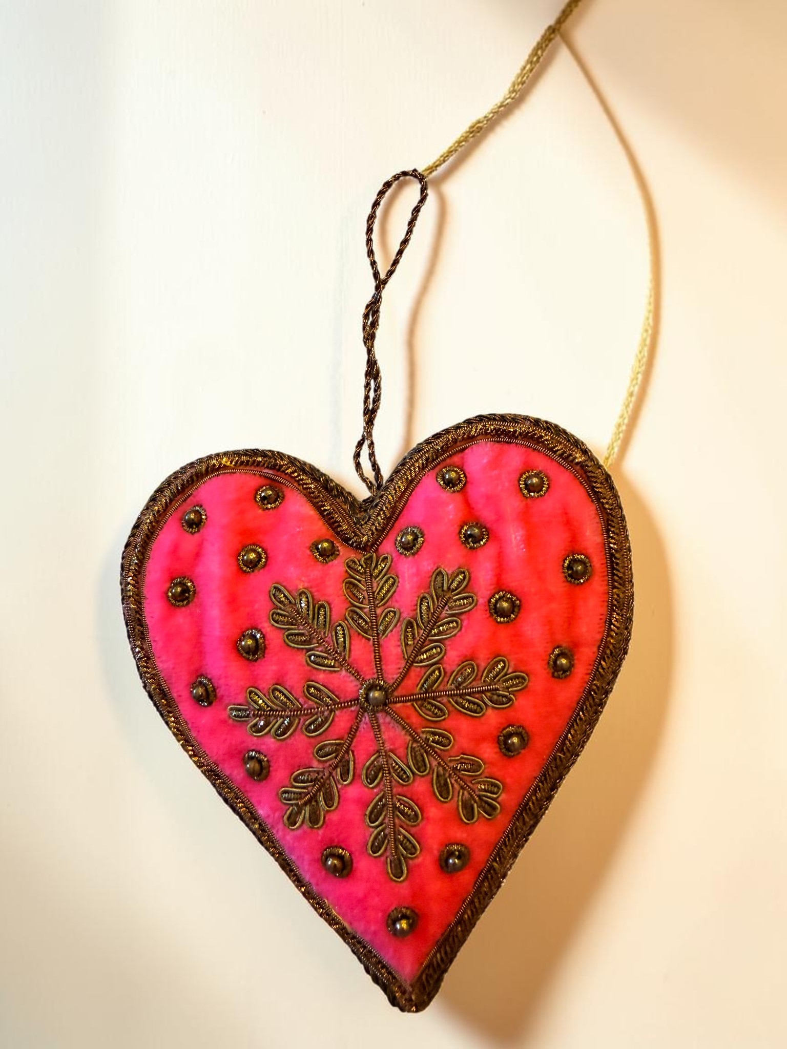 Rose Snowflake Velvet Heart Ornament
