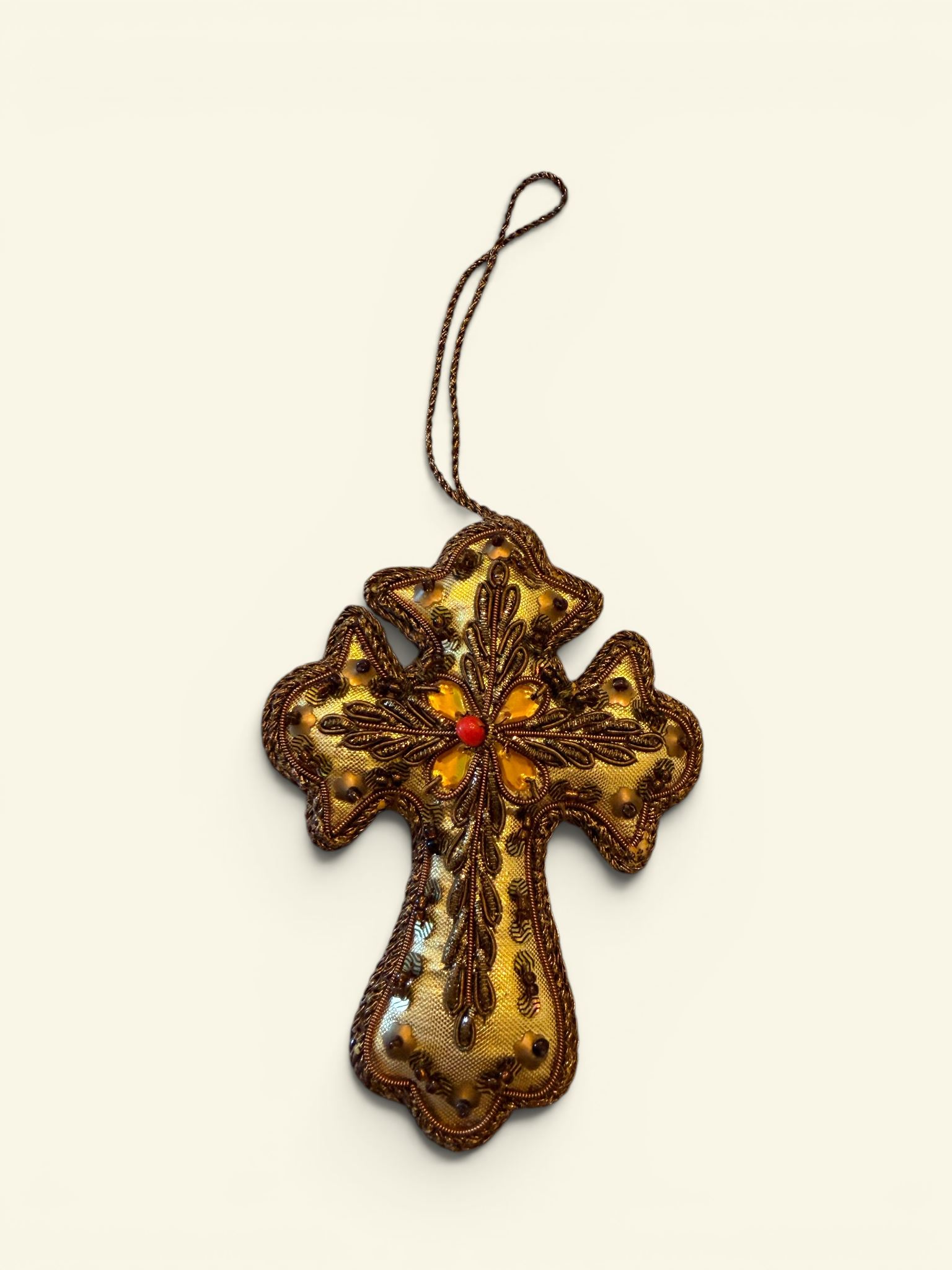 Amber Satin Rosette Cross Ornament