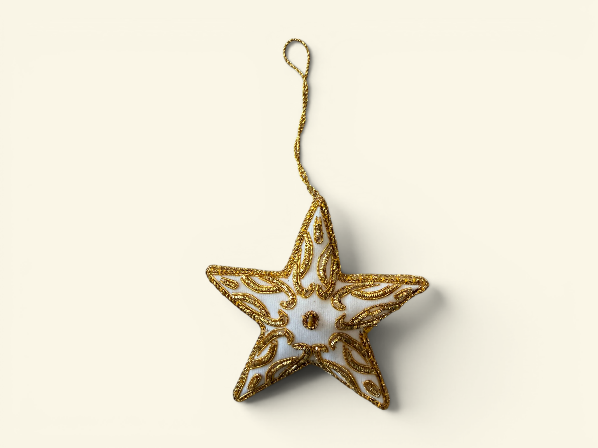 Ivory Paisley Gold Star Ornament