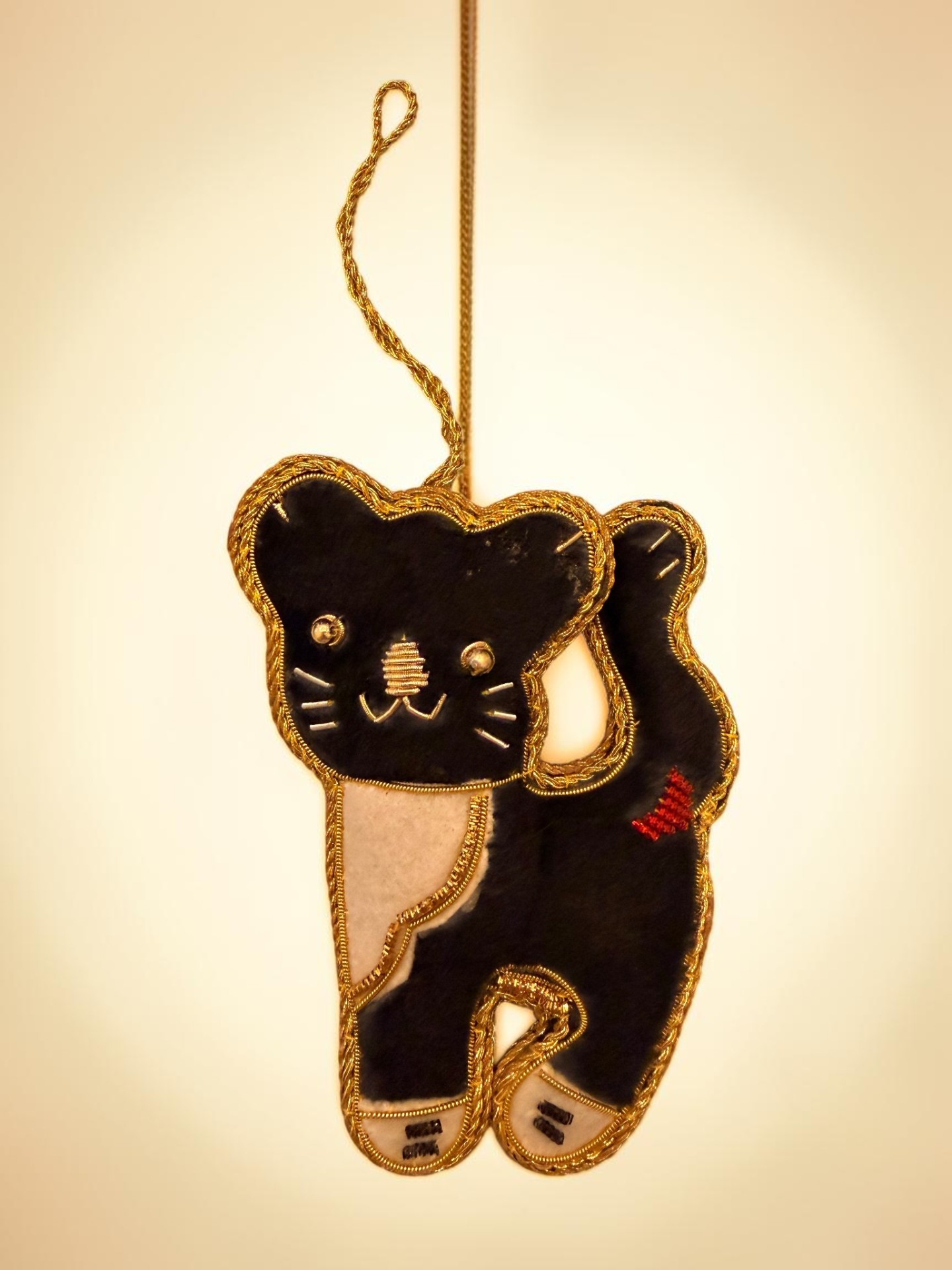 Waving Tuxedo Kitten Ornament