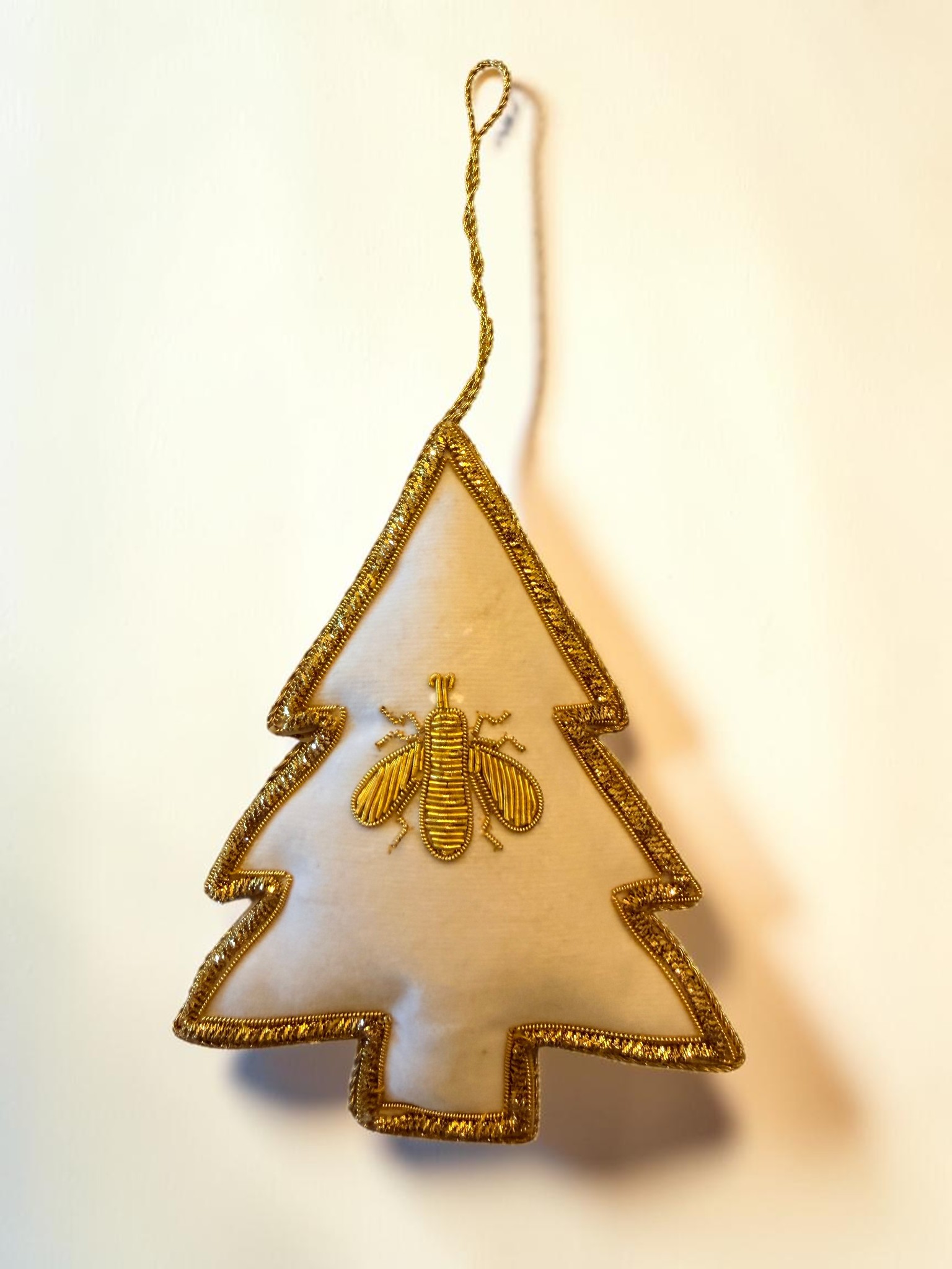 Ivory Velvet Bee Tree Ornament