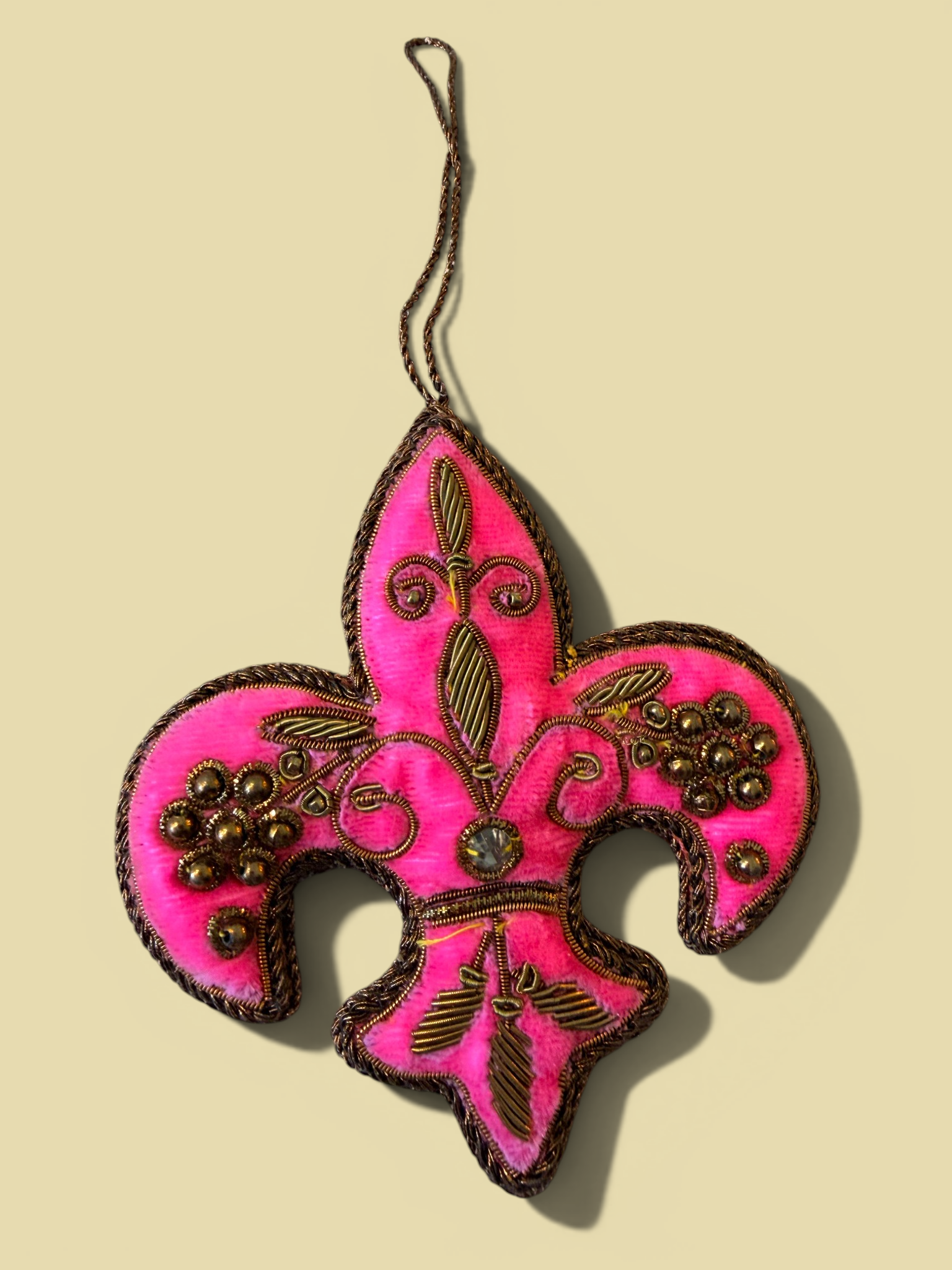 Hot Pink Velvet Fleur de Lis Ornament