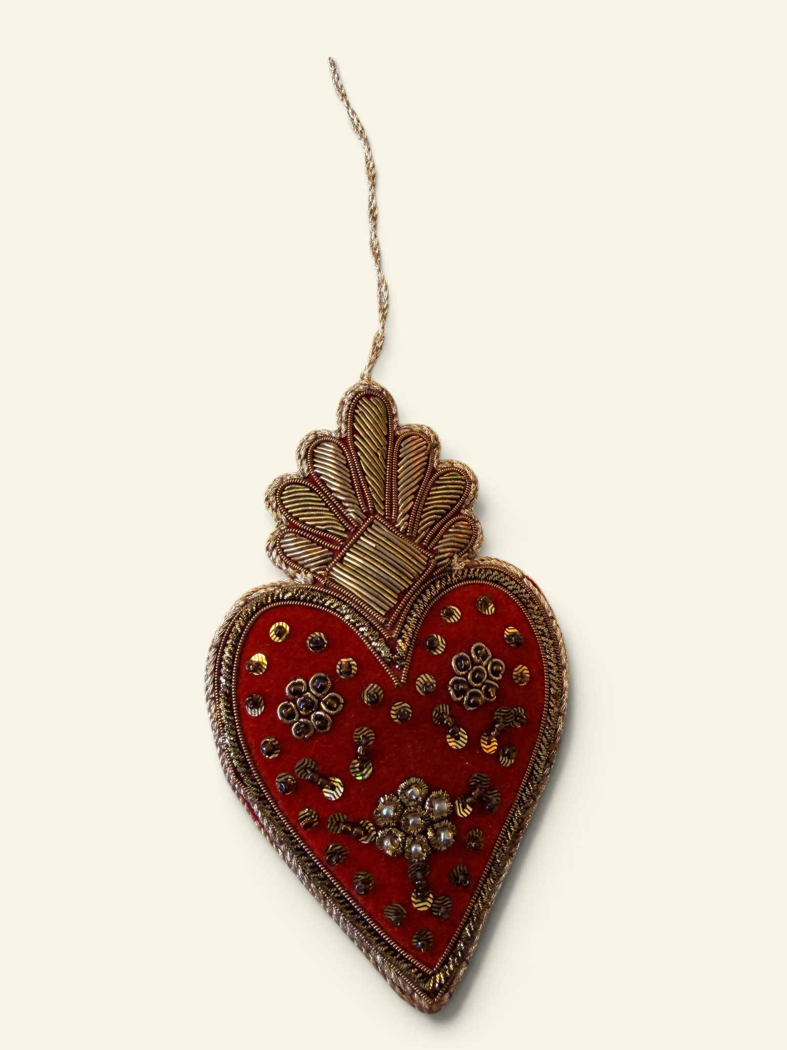 Ruby Sacred Flame Velvet Heart Ornament
