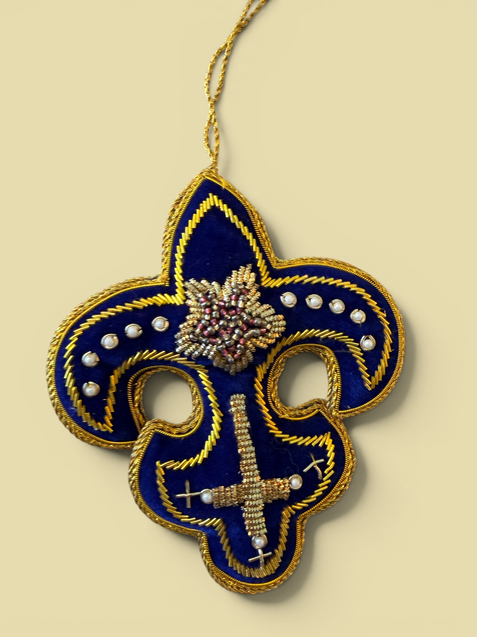 Navy Velvet Fleur de Lis Ornament