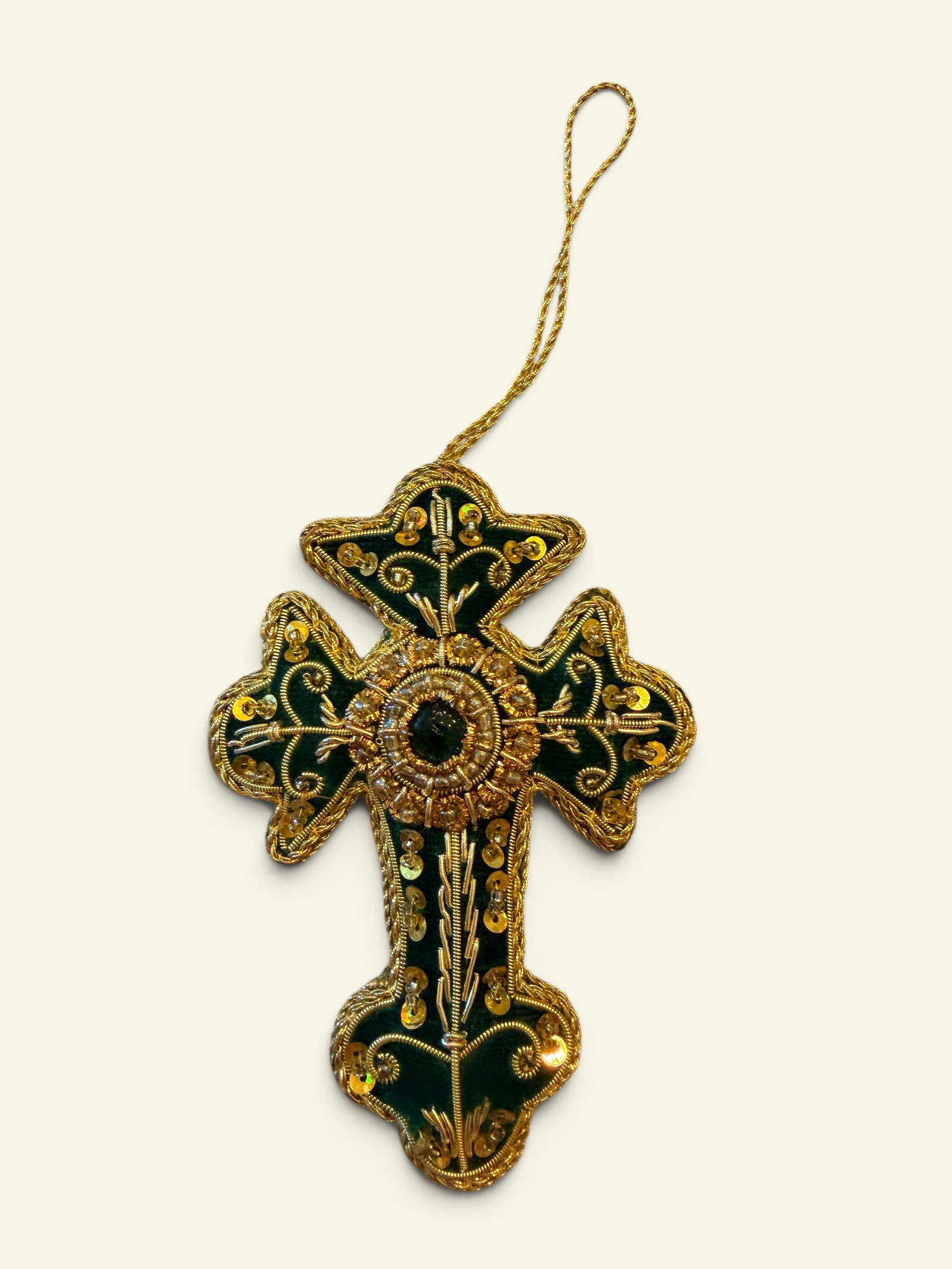 Emerald Sunburst Trefoil Cross Ornament