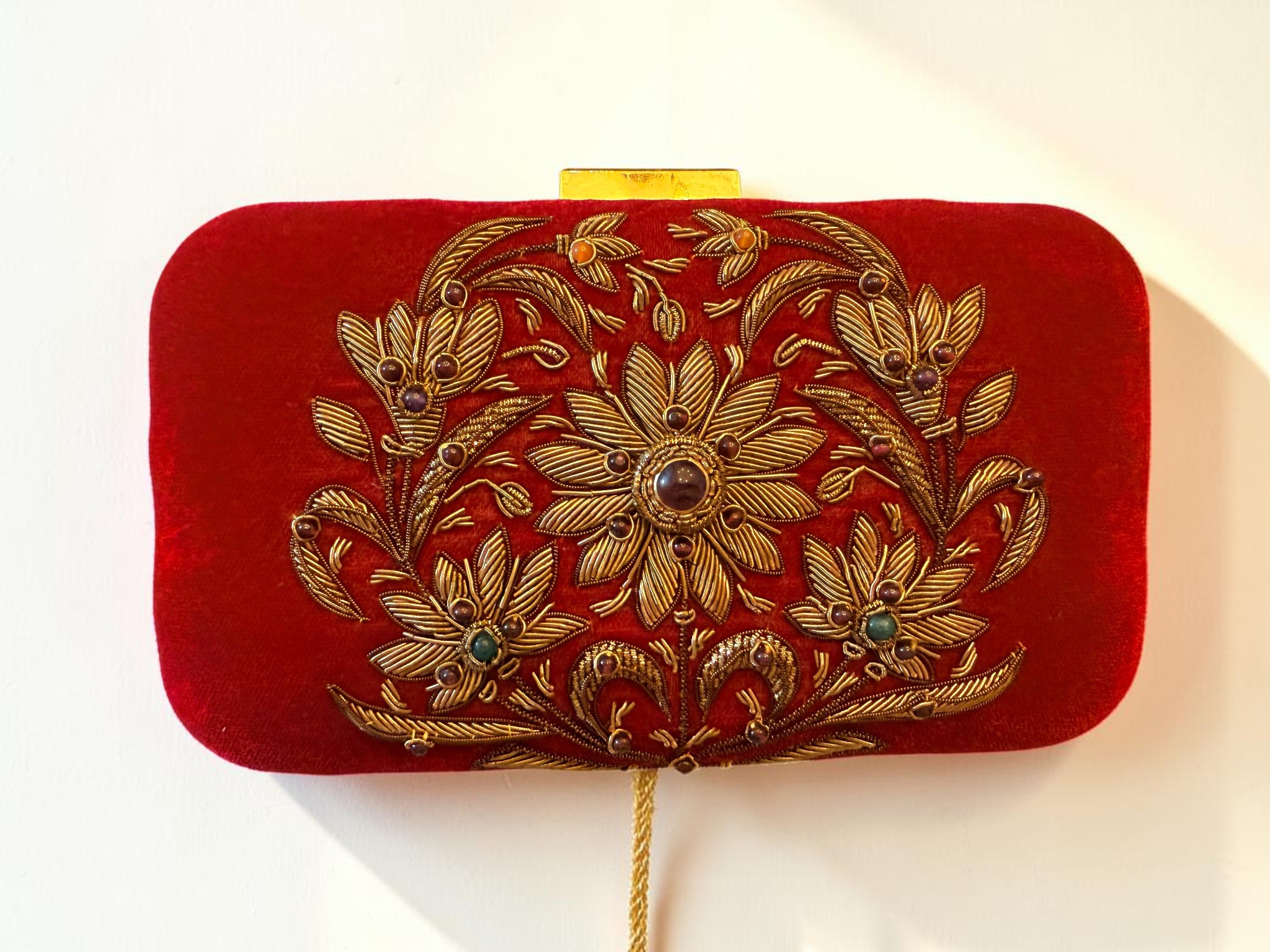 Ruby Velvet Floral Zardozi Clutch