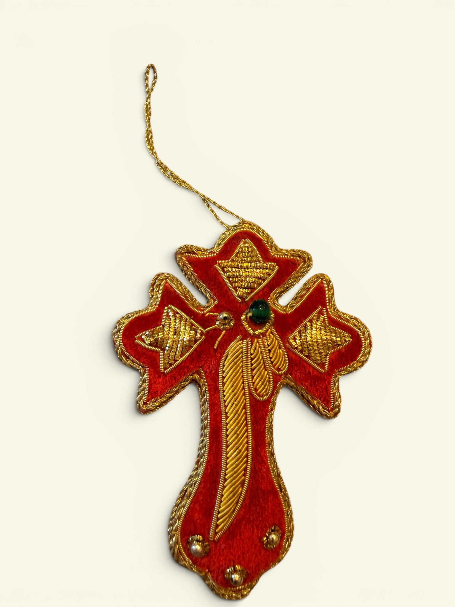 Red Velvet Star-Arm Cross Ornament