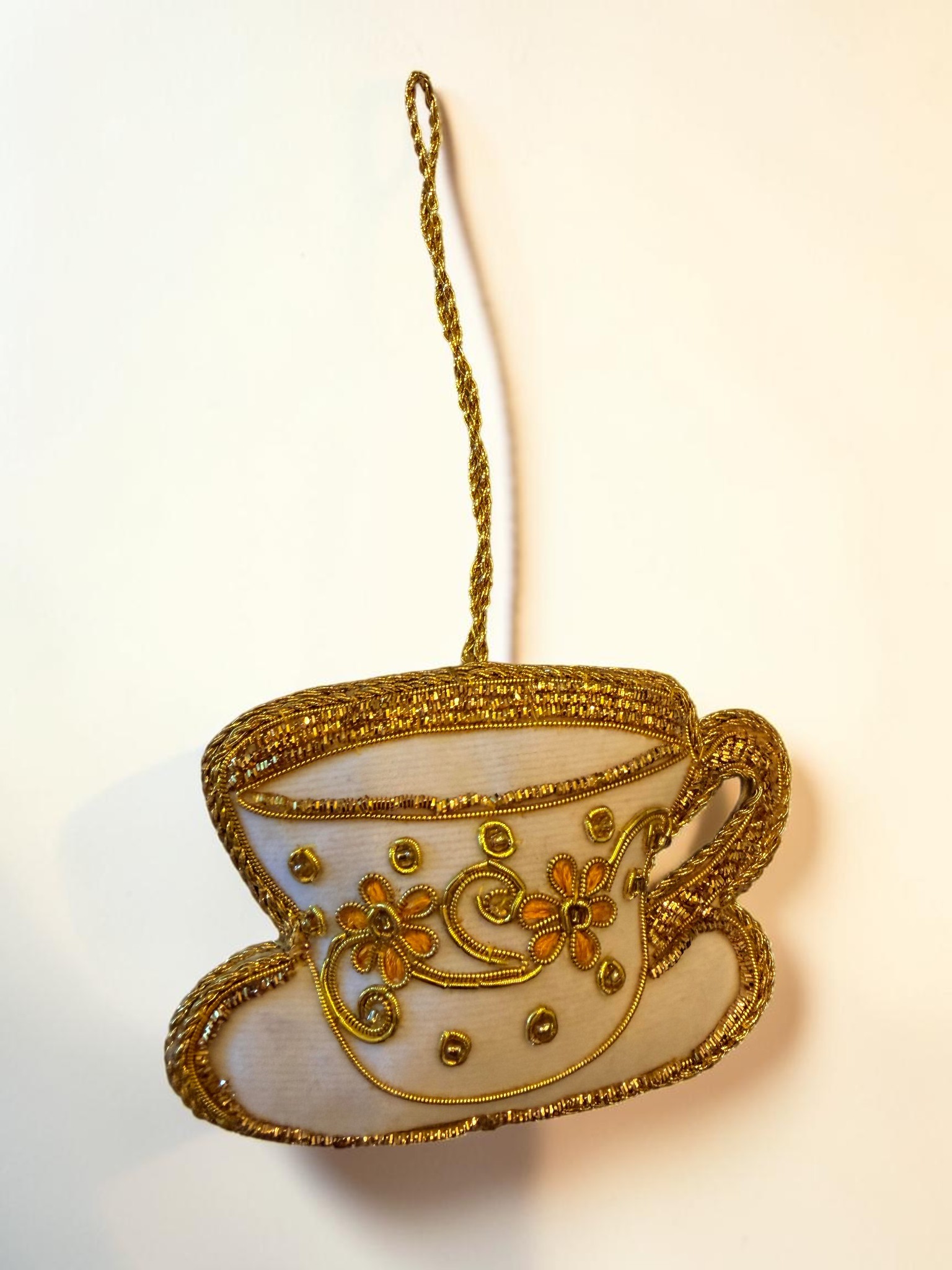 Ivory Floral Teacup Ornament