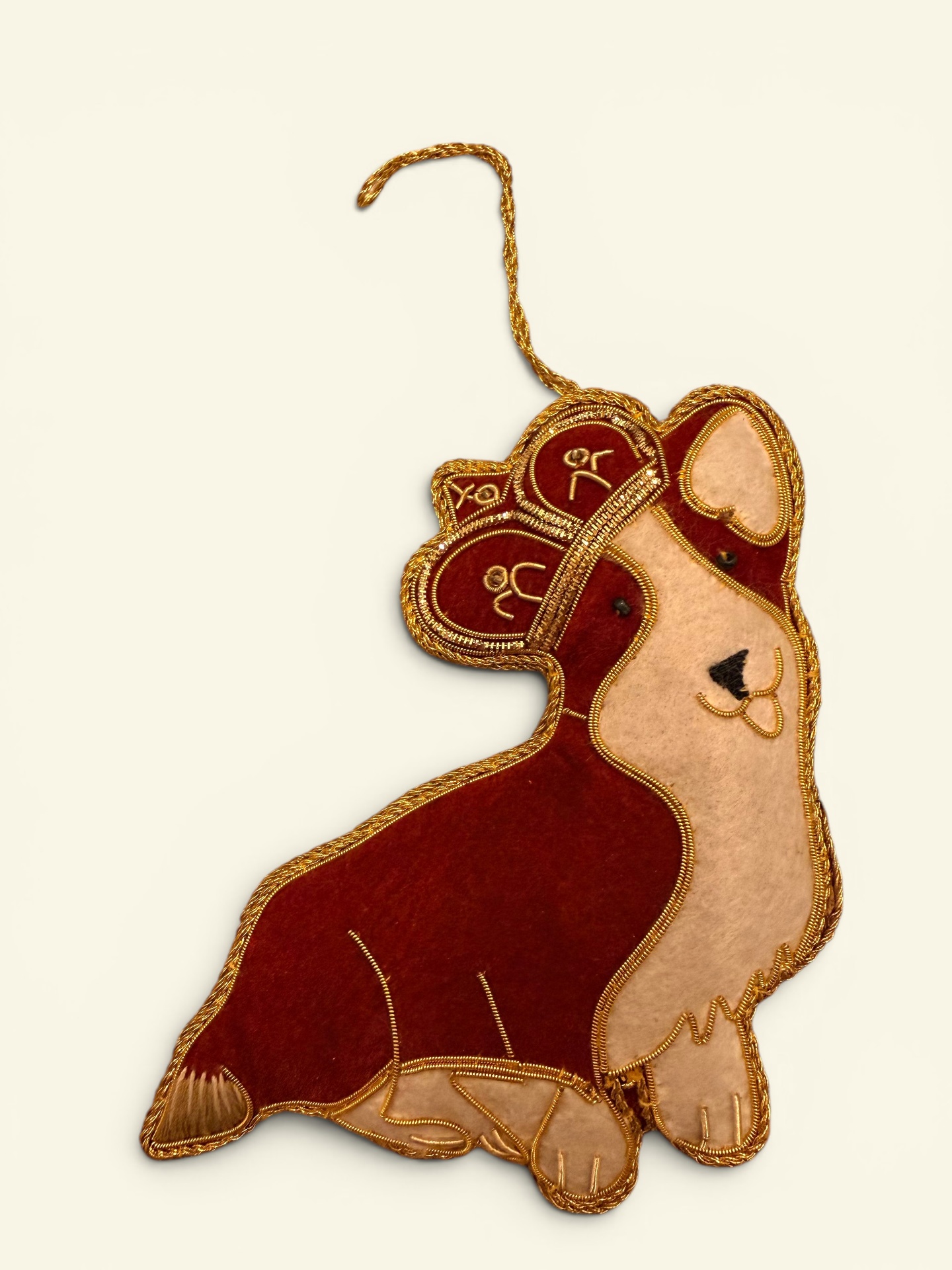 Burgundy Velvet Corgi Ornament