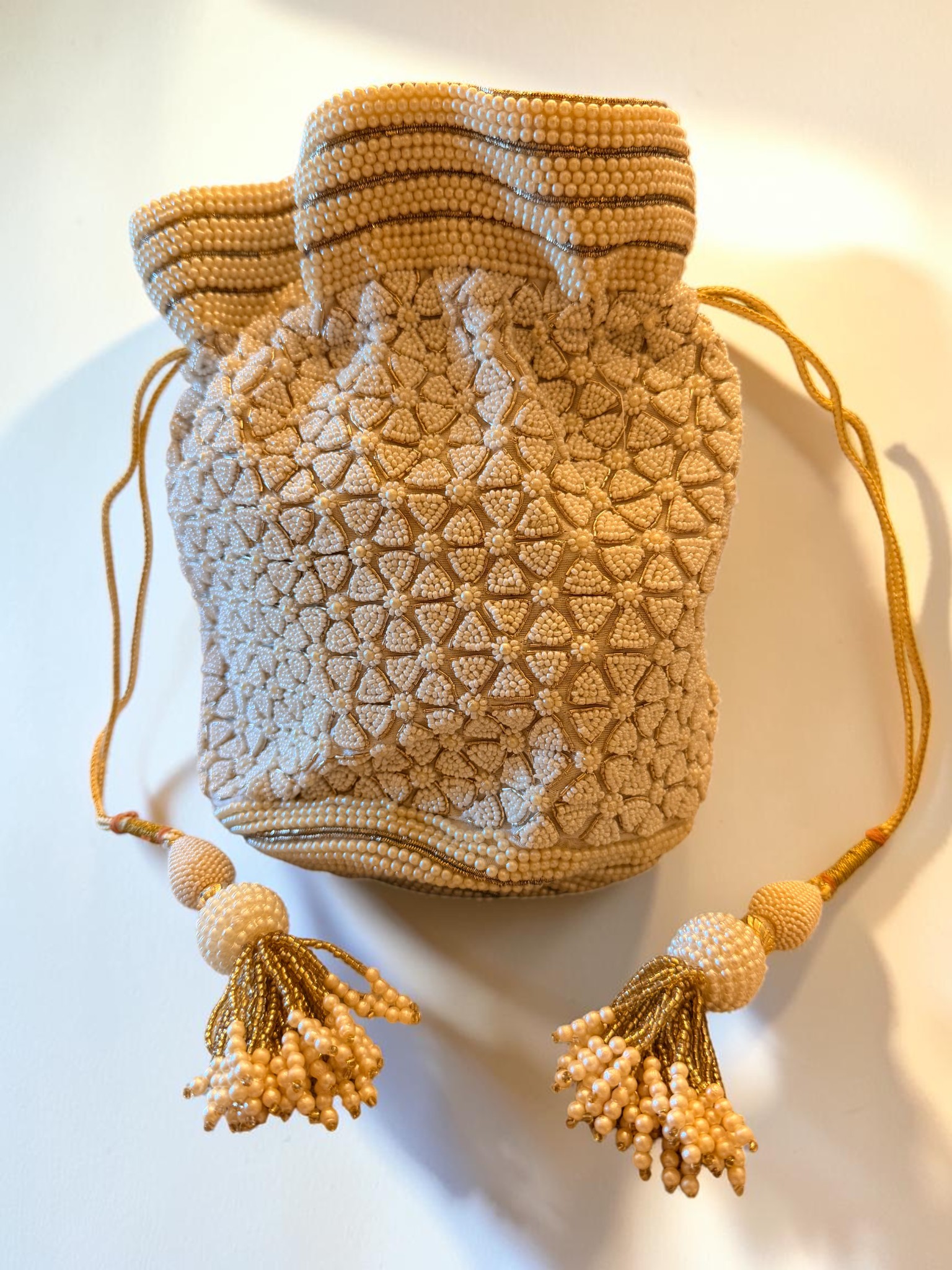Pearl Beaded Potli Drawstring Bag