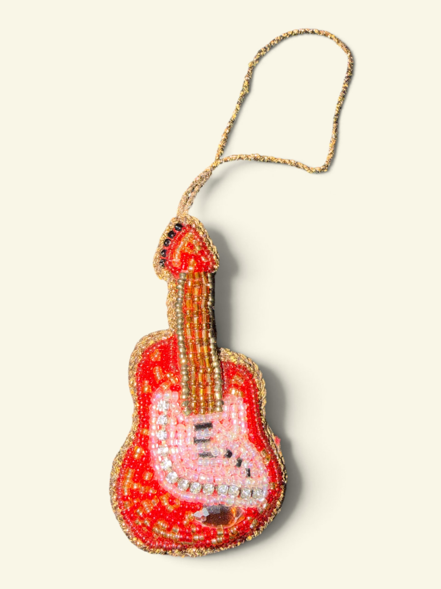 Red Beaded Guitar Ornament